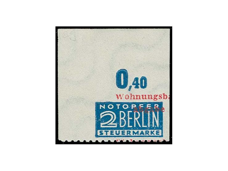 2 Pfg. blau aus der linken oberen Bogenecke, der Kammschlag K14 ist ausgefallen, nur unten gezähnt, postfrisch, eine seltene 