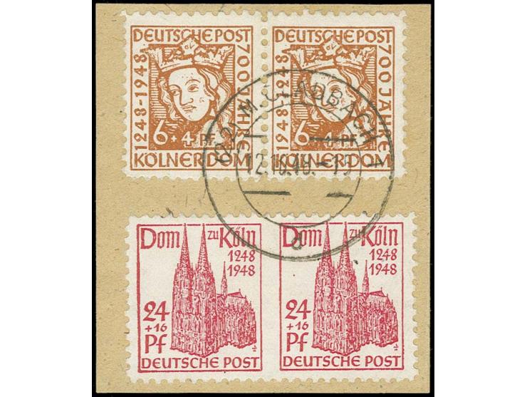 Kölner Dom 24 Pfg., waagerechtes Paar, Mitte ungezähnt und 6 Pfg., waagerechtes Paar, rechte Marke mit Plattenfehler I, geste