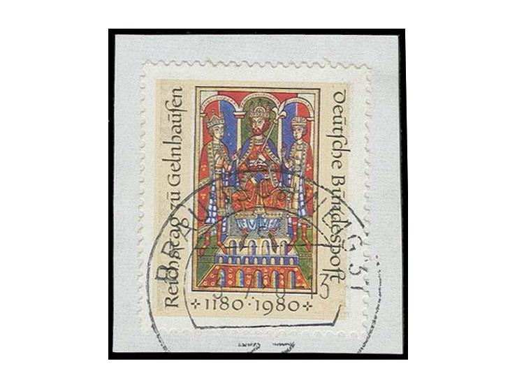800 Jahre Reichstag zu Gelnhausen 60 Pfg. mit Abart "Farbe Rosarot fehlend", gestempelt "BRAUNSCHWEIG 3.7.80" auf Briefstück,