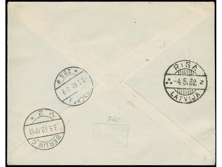 ITALIEN: 1932, Erstflug Venedig-Riga, frankierter Luftpostbrief mit Durchgangsstempel von Berlin und Ankunftsstempel von Riga