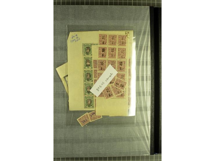 1919/20, Bestand von hauptsächlich k 60 k - Aufdruckwerten mit und ohne Rahmen, alles in zwei 16seitigen Lagerbüchern, dabei 