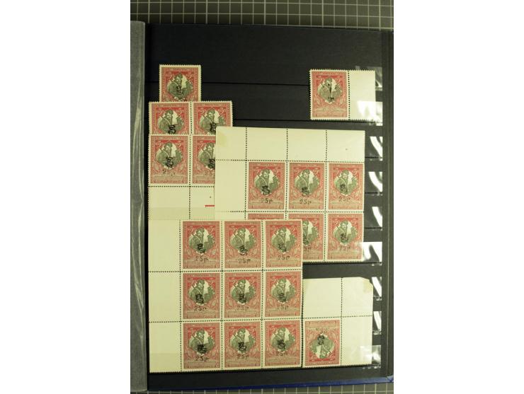1919/20, Bestand von hauptsächlich k 60 k - Aufdruckwerten mit und ohne Rahmen, alles in zwei 16seitigen Lagerbüchern, dabei 