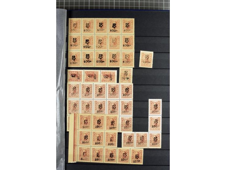 1919/20, Bestand von hauptsächlich k 60 k - Aufdruckwerten mit und ohne Rahmen, alles in zwei 16seitigen Lagerbüchern, dabei 