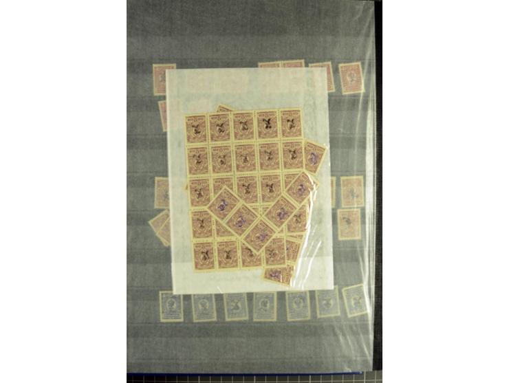1919/20, Bestand von hauptsächlich k 60 k - Aufdruckwerten mit und ohne Rahmen, alles in zwei 16seitigen Lagerbüchern, dabei 