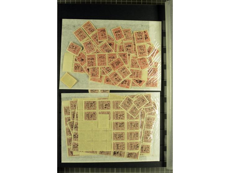 1919/20, Bestand von hauptsächlich k 60 k - Aufdruckwerten mit und ohne Rahmen, alles in zwei 16seitigen Lagerbüchern, dabei 