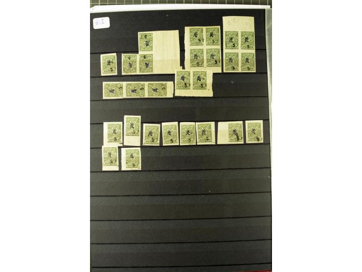 1920/21, Kombinationsaufdruck, Rbl.-Aufdruck auf Z-Aufdrucken, 16seitiges Lagerbuch mit über 300 echten Werten, viel ex  Tchi