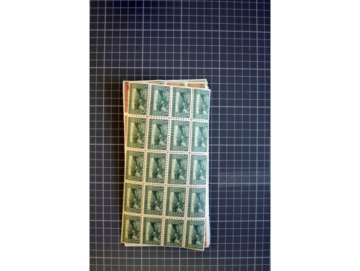 1906, Freimarken-Ausgabe 1 H. bis 5 Kr. komplet, jeweils in 20er-Bogenteil mit verschiedenen Mischzähnungen, dekorative und i