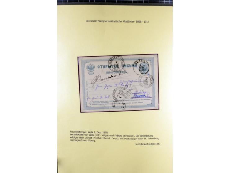 1858/1917, 60 Briefe, Karten und Ganzsachen mit kyrillischen Einkreisstempeln, Type 1-5 nach Hurt/Ojaste, auf beschrifteten A