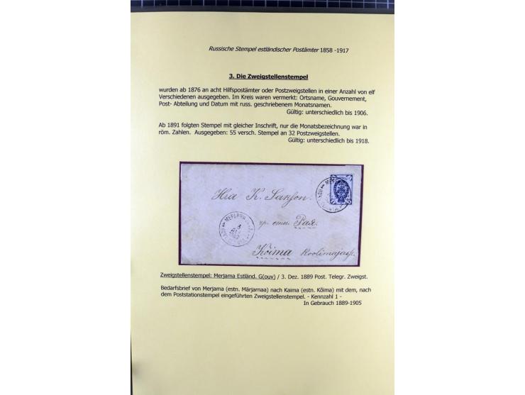 1858/1917, 60 Briefe, Karten und Ganzsachen mit kyrillischen Einkreisstempeln, Type 1-5 nach Hurt/Ojaste, auf beschrifteten A