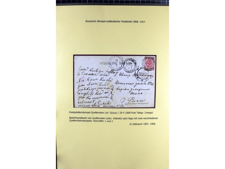1858/1917, 60 Briefe, Karten und Ganzsachen mit kyrillischen Einkreisstempeln, Type 1-5 nach Hurt/Ojaste, auf beschrifteten A
