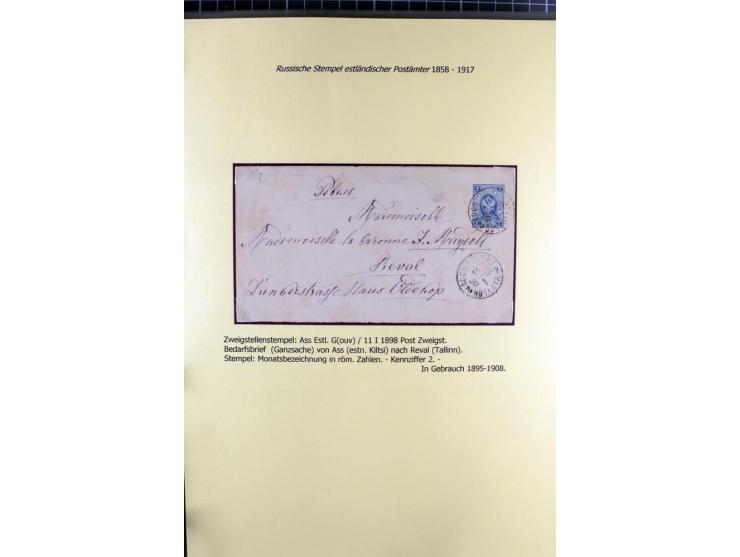 1858/1917, 60 Briefe, Karten und Ganzsachen mit kyrillischen Einkreisstempeln, Type 1-5 nach Hurt/Ojaste, auf beschrifteten A