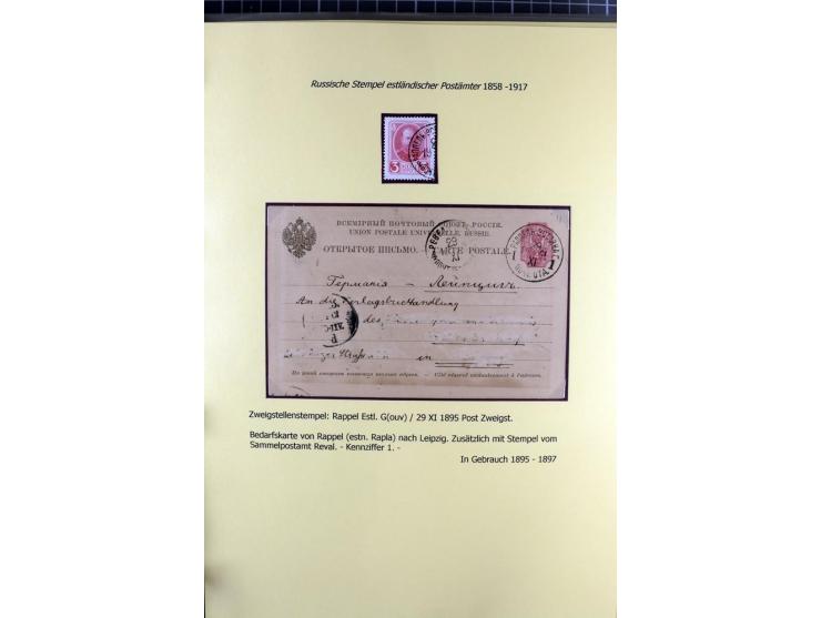 1858/1917, 60 Briefe, Karten und Ganzsachen mit kyrillischen Einkreisstempeln, Type 1-5 nach Hurt/Ojaste, auf beschrifteten A
