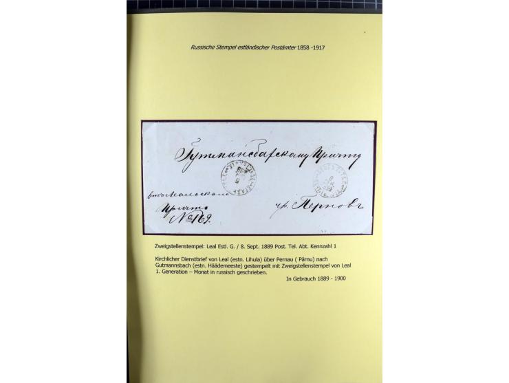 1858/1917, 60 Briefe, Karten und Ganzsachen mit kyrillischen Einkreisstempeln, Type 1-5 nach Hurt/Ojaste, auf beschrifteten A