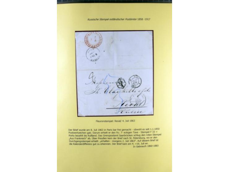 1858/1917, 60 Briefe, Karten und Ganzsachen mit kyrillischen Einkreisstempeln, Type 1-5 nach Hurt/Ojaste, auf beschrifteten A
