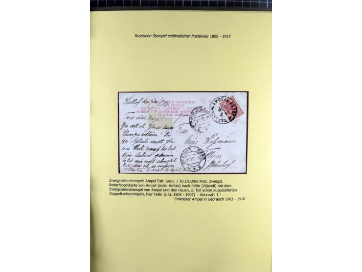 1858/1917, 60 Briefe, Karten und Ganzsachen mit kyrillischen Einkreisstempeln, Type 1-5 nach Hurt/Ojaste, auf beschrifteten A