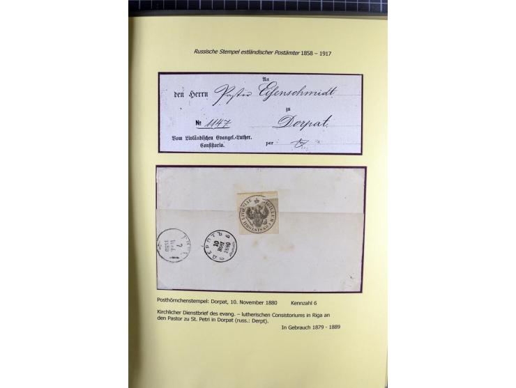 1858/1917, 60 Briefe, Karten und Ganzsachen mit kyrillischen Einkreisstempeln, Type 1-5 nach Hurt/Ojaste, auf beschrifteten A