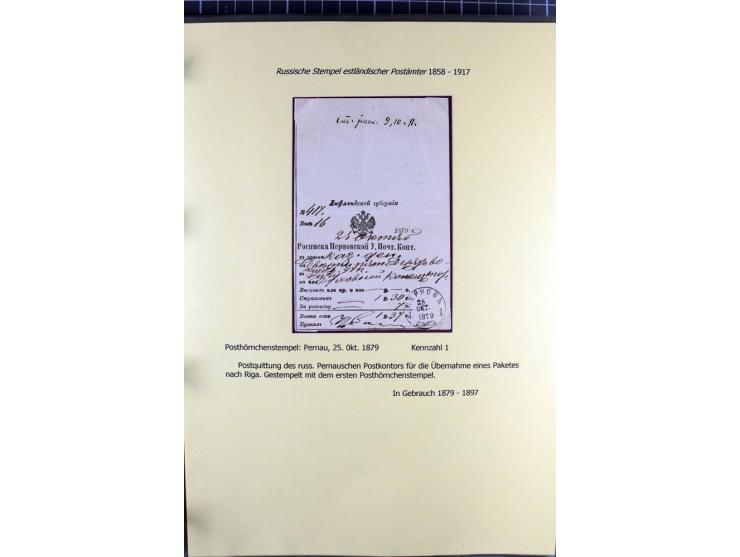 1858/1917, 60 Briefe, Karten und Ganzsachen mit kyrillischen Einkreisstempeln, Type 1-5 nach Hurt/Ojaste, auf beschrifteten A