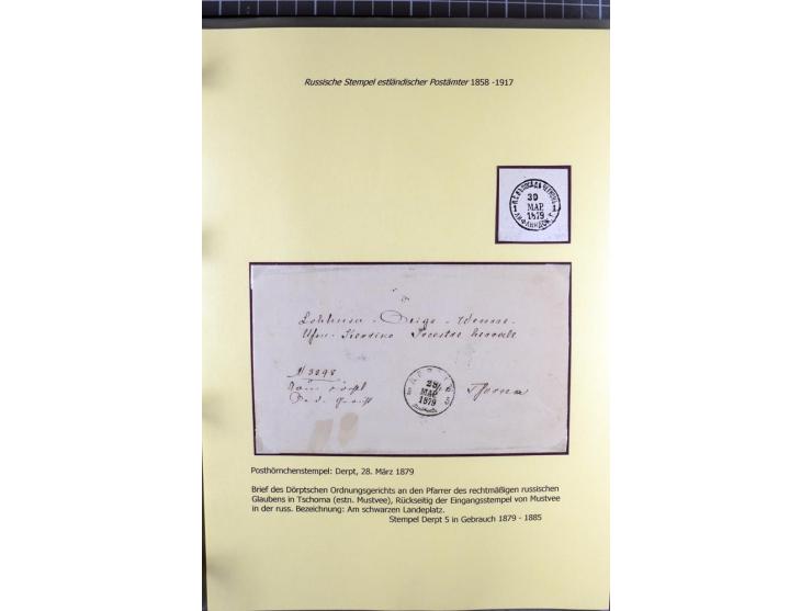 1858/1917, 60 Briefe, Karten und Ganzsachen mit kyrillischen Einkreisstempeln, Type 1-5 nach Hurt/Ojaste, auf beschrifteten A