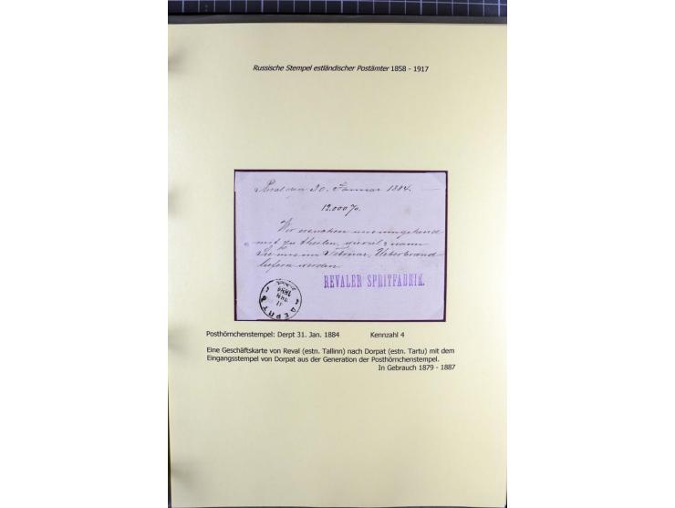 1858/1917, 60 Briefe, Karten und Ganzsachen mit kyrillischen Einkreisstempeln, Type 1-5 nach Hurt/Ojaste, auf beschrifteten A