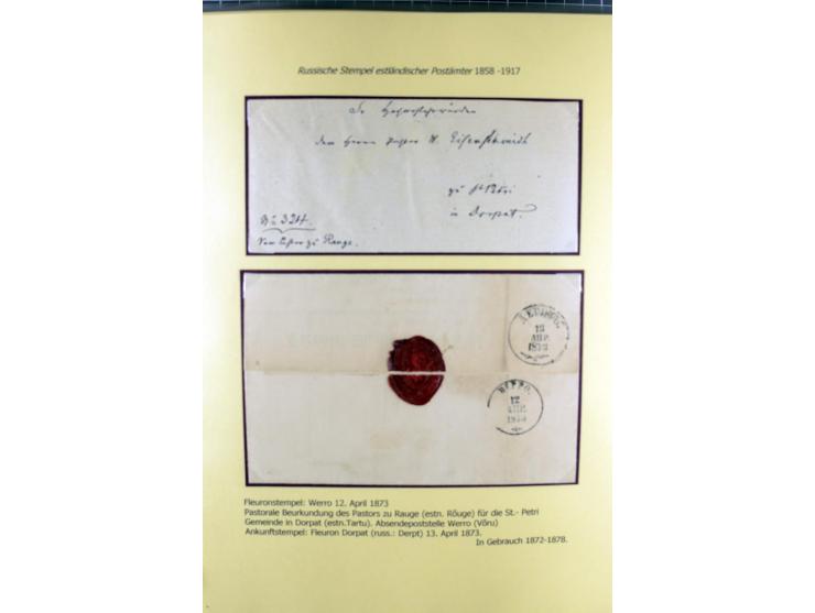 1858/1917, 60 Briefe, Karten und Ganzsachen mit kyrillischen Einkreisstempeln, Type 1-5 nach Hurt/Ojaste, auf beschrifteten A