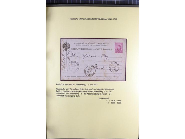 1858/1917, 60 Briefe, Karten und Ganzsachen mit kyrillischen Einkreisstempeln, Type 1-5 nach Hurt/Ojaste, auf beschrifteten A