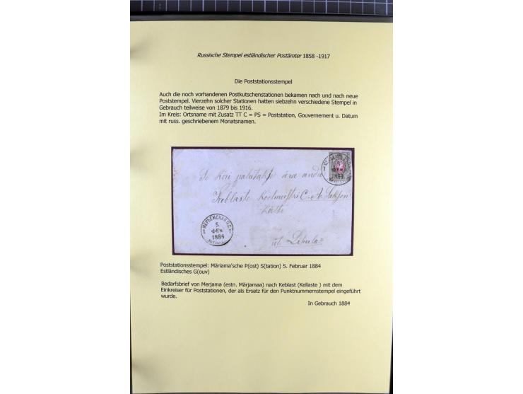 1858/1917, 60 Briefe, Karten und Ganzsachen mit kyrillischen Einkreisstempeln, Type 1-5 nach Hurt/Ojaste, auf beschrifteten A
