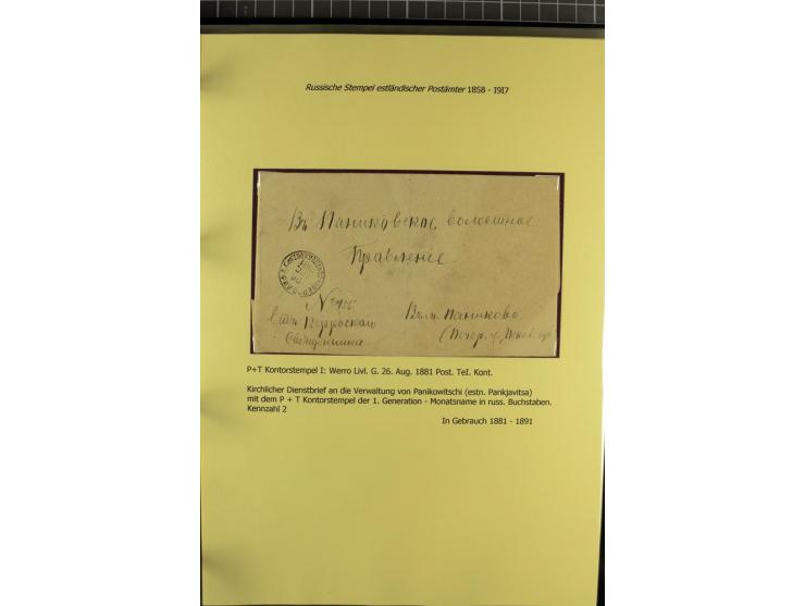 1858/1917, 60 Briefe, Karten und Ganzsachen mit kyrillischen Einkreisstempeln, Type 1-5 nach Hurt/Ojaste, auf beschrifteten A