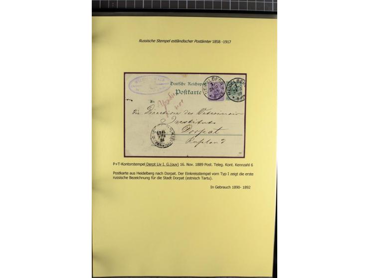 1858/1917, 60 Briefe, Karten und Ganzsachen mit kyrillischen Einkreisstempeln, Type 1-5 nach Hurt/Ojaste, auf beschrifteten A