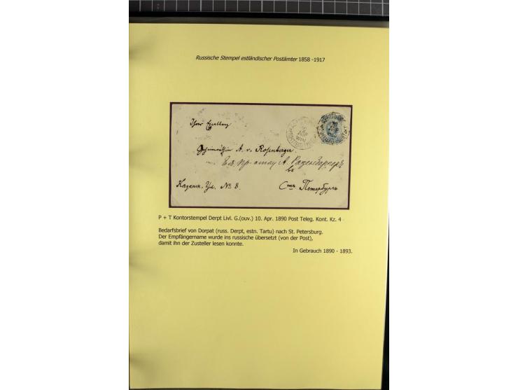 1858/1917, 60 Briefe, Karten und Ganzsachen mit kyrillischen Einkreisstempeln, Type 1-5 nach Hurt/Ojaste, auf beschrifteten A