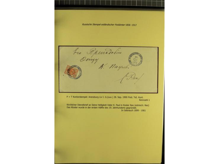1858/1917, 60 Briefe, Karten und Ganzsachen mit kyrillischen Einkreisstempeln, Type 1-5 nach Hurt/Ojaste, auf beschrifteten A
