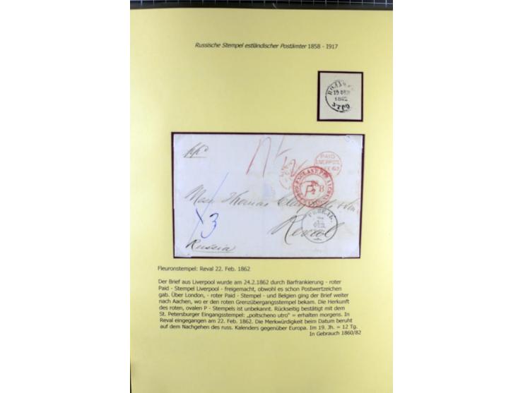 1858/1917, 60 Briefe, Karten und Ganzsachen mit kyrillischen Einkreisstempeln, Type 1-5 nach Hurt/Ojaste, auf beschrifteten A