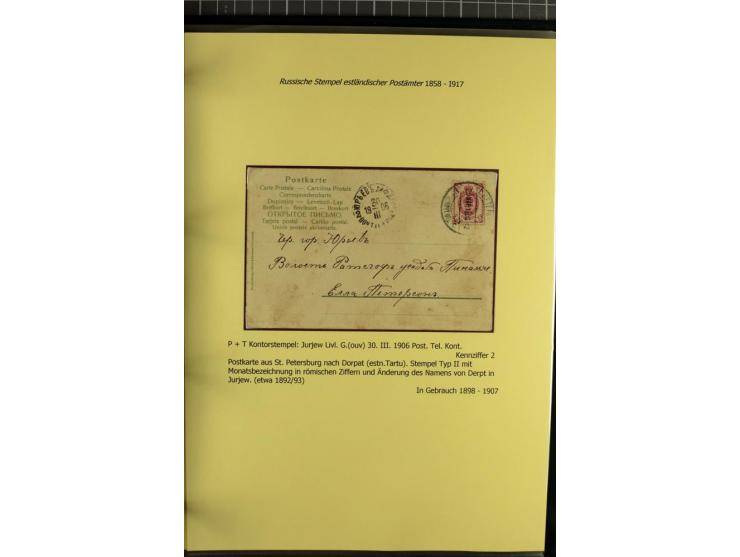 1858/1917, 60 Briefe, Karten und Ganzsachen mit kyrillischen Einkreisstempeln, Type 1-5 nach Hurt/Ojaste, auf beschrifteten A