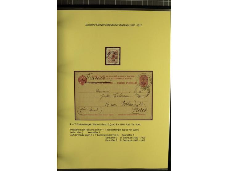 1858/1917, 60 Briefe, Karten und Ganzsachen mit kyrillischen Einkreisstempeln, Type 1-5 nach Hurt/Ojaste, auf beschrifteten A