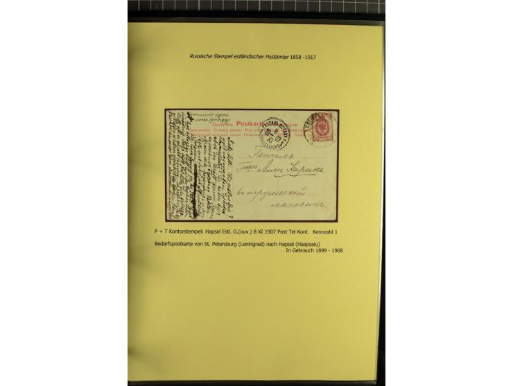 1858/1917, 60 Briefe, Karten und Ganzsachen mit kyrillischen Einkreisstempeln, Type 1-5 nach Hurt/Ojaste, auf beschrifteten A