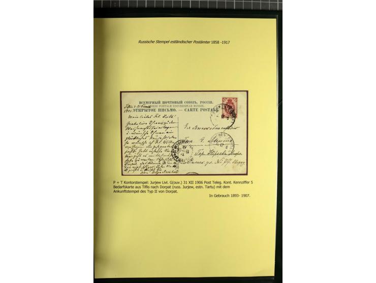 1858/1917, 60 Briefe, Karten und Ganzsachen mit kyrillischen Einkreisstempeln, Type 1-5 nach Hurt/Ojaste, auf beschrifteten A