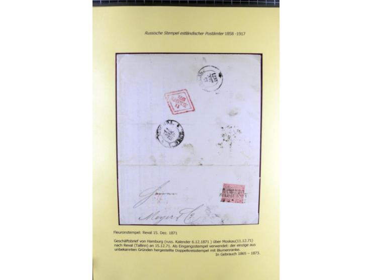 1858/1917, 60 Briefe, Karten und Ganzsachen mit kyrillischen Einkreisstempeln, Type 1-5 nach Hurt/Ojaste, auf beschrifteten A