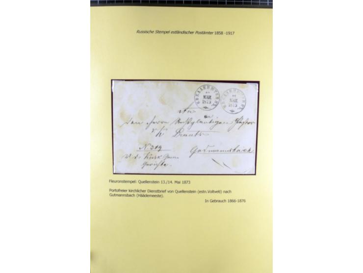 1858/1917, 60 Briefe, Karten und Ganzsachen mit kyrillischen Einkreisstempeln, Type 1-5 nach Hurt/Ojaste, auf beschrifteten A