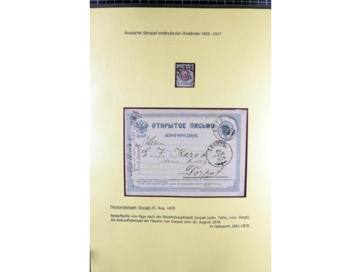 1858/1917, 60 Briefe, Karten und Ganzsachen mit kyrillischen Einkreisstempeln, Type 1-5 nach Hurt/Ojaste, auf beschrifteten A