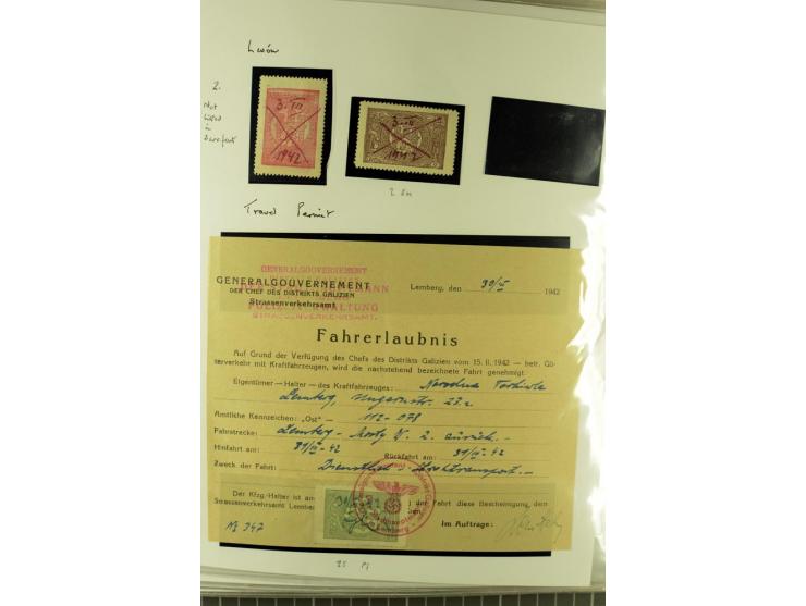 FISKALMARKEN: 80 Albumblatter mit viele hundert Lokalmarken und Dokumente, meist aus 1918-45, dabei viel Material aus Lwow, S
