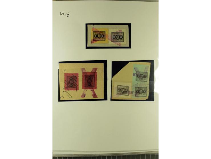 FISKALMARKEN: 80 Albumblatter mit viele hundert Lokalmarken und Dokumente, meist aus 1918-45, dabei viel Material aus Lwow, S