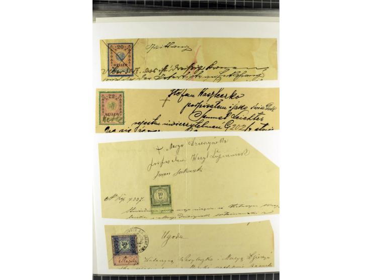 FISKALMARKEN: 80 Albumblatter mit viele hundert Lokalmarken und Dokumente, meist aus 1918-45, dabei viel Material aus Lwow, S