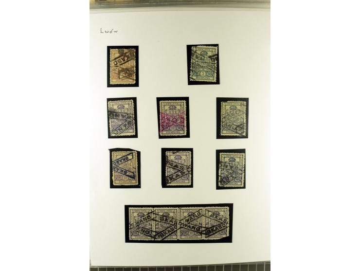 FISKALMARKEN: 80 Albumblatter mit viele hundert Lokalmarken und Dokumente, meist aus 1918-45, dabei viel Material aus Lwow, S