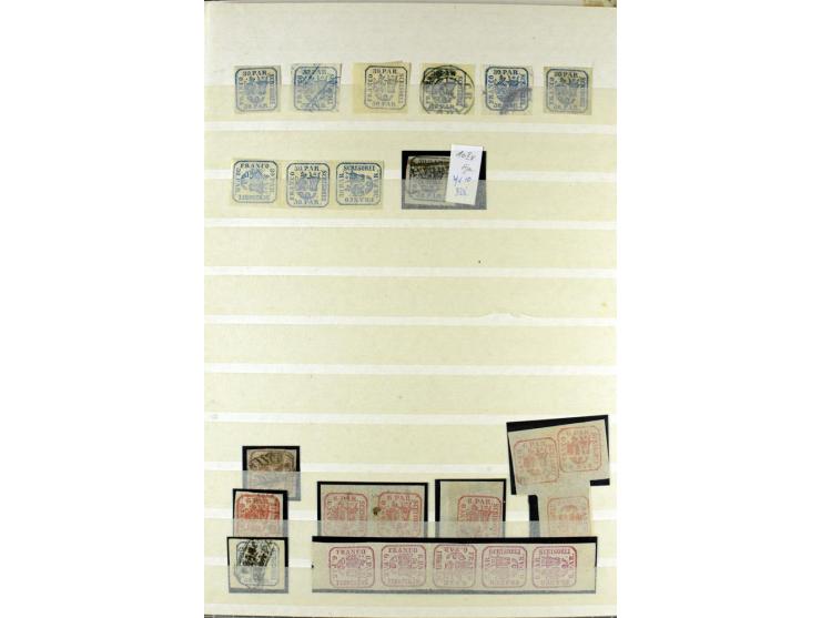 1858/1879, ungebrauchter und gestempelter Posten mit u.a. Mi.-Nr. 6 mehrfach, 7 mehrfach, 8IIka, 9Ixbk etc., etliches signier