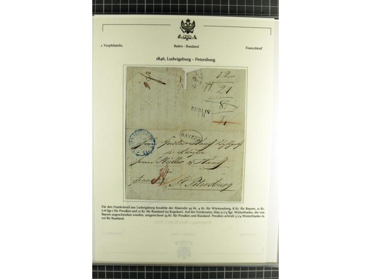 1800/80 (ca.), über 70 markenlose Auslandsbriefe, dabei verschiedene Grenzübergangsstempel, Tax-Vermerke, Destinationen etc.,