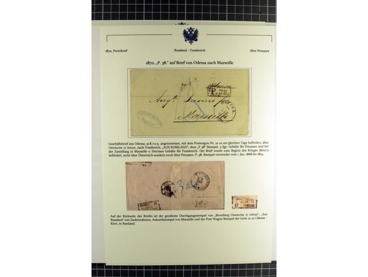 1800/80 (ca.), über 70 markenlose Auslandsbriefe, dabei verschiedene Grenzübergangsstempel, Tax-Vermerke, Destinationen etc.,