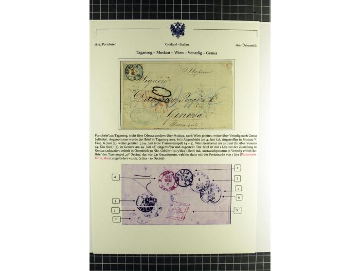 1800/80 (ca.), über 70 markenlose Auslandsbriefe, dabei verschiedene Grenzübergangsstempel, Tax-Vermerke, Destinationen etc.,
