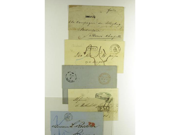 1800/80 (ca.), über 70 markenlose Auslandsbriefe, dabei verschiedene Grenzübergangsstempel, Tax-Vermerke, Destinationen etc.,