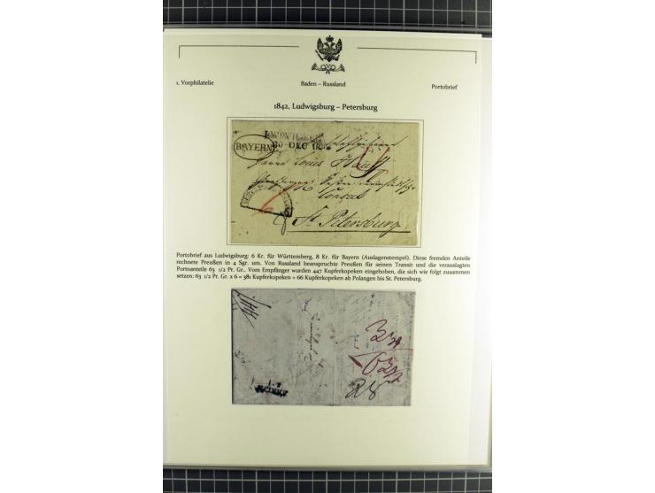 1800/80 (ca.), über 70 markenlose Auslandsbriefe, dabei verschiedene Grenzübergangsstempel, Tax-Vermerke, Destinationen etc.,