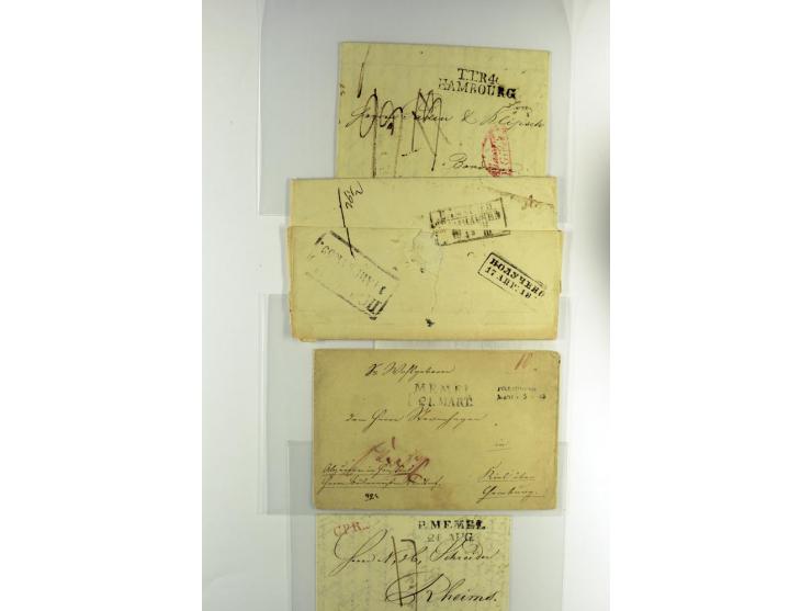 1800/80 (ca.), über 70 markenlose Auslandsbriefe, dabei verschiedene Grenzübergangsstempel, Tax-Vermerke, Destinationen etc.,
