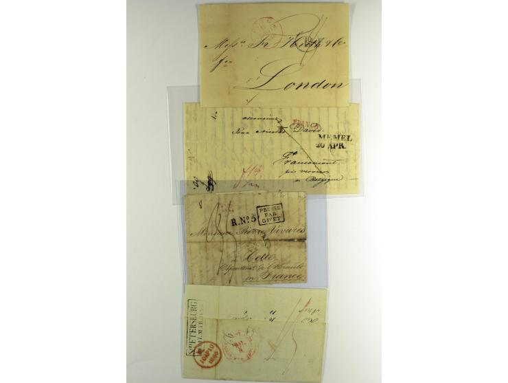 1800/80 (ca.), über 70 markenlose Auslandsbriefe, dabei verschiedene Grenzübergangsstempel, Tax-Vermerke, Destinationen etc.,